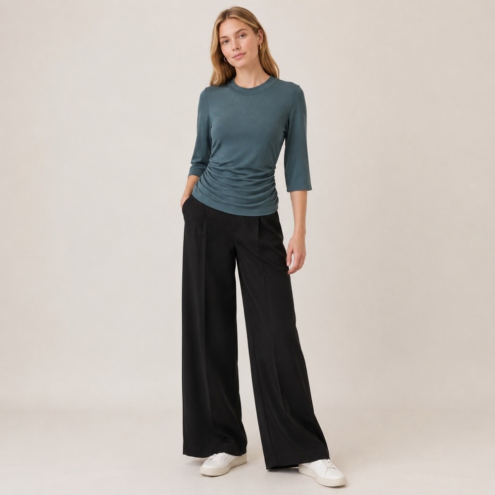 Free‎ People Intimately Ruched Ribbed 3/4 Sleeve Top Teal Blue Small OB1255556
